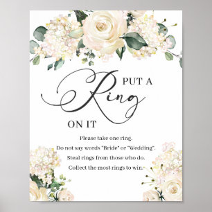 Poster Rosas brancas eucalipto verde colocam um anel nele