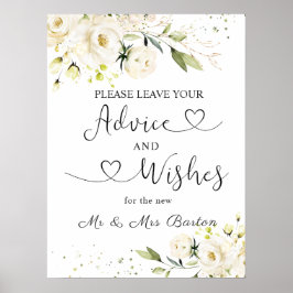 Poster Rosas Brancas — Folhagem Verde — Conselhos e Desej