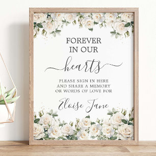 Poster Rosas Brancas Memória Funeral Memorial Floral Mesa