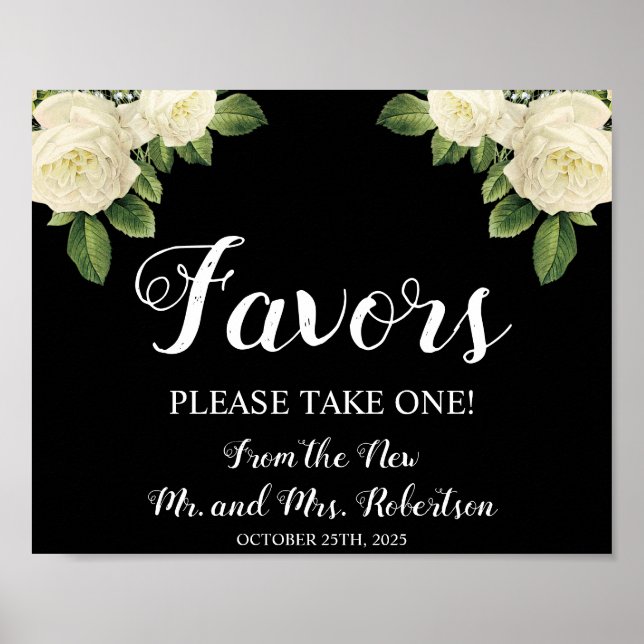 Poster Rosas Brancas | Placa de Casamento Favors Chá de N (Frente)