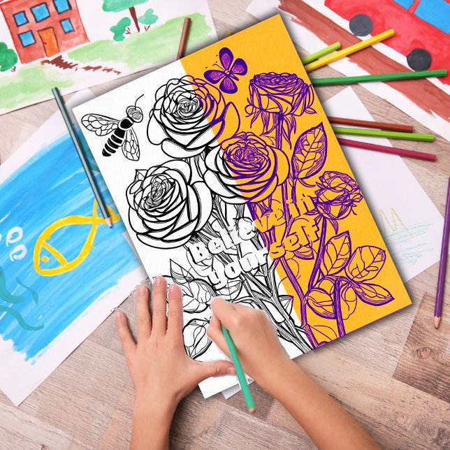 Poster Rosas com a página de colorir borboleta imprimível (Customize the text OR remove then download and print out at home for therapeutic coloring fun.)