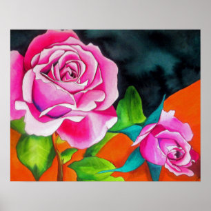 Póster Rosas cor-de-rosa com arte contemporânea