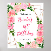 Rosas Cor-de-Rosa com Boas-Vindas de Aniversário d