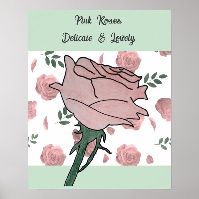 Poster Rosas Cor-de-Rosa - Delicadas e Lindas (Frente)