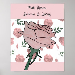 Poster Rosas Cor-de-Rosa - Delicadas e Lindas