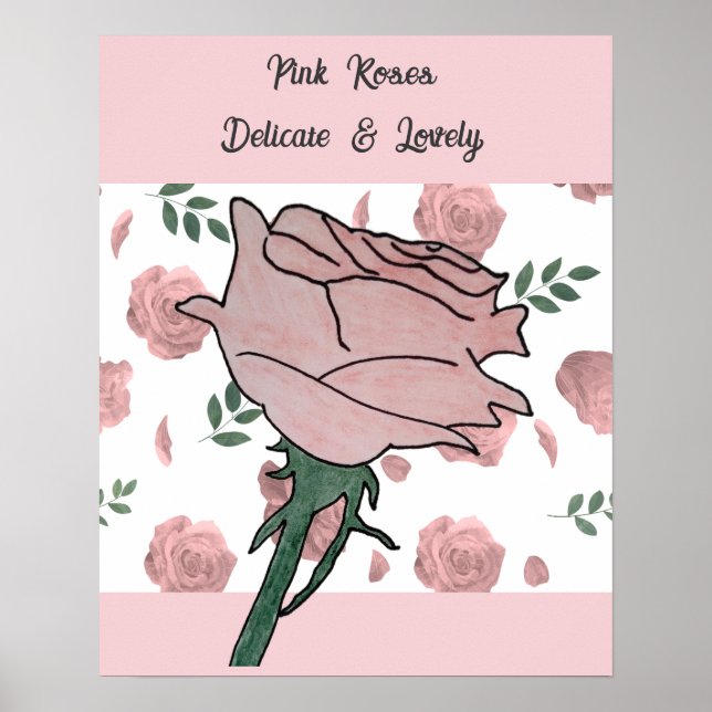 Poster Rosas Cor-de-Rosa - Delicadas e Lindas (Frente)