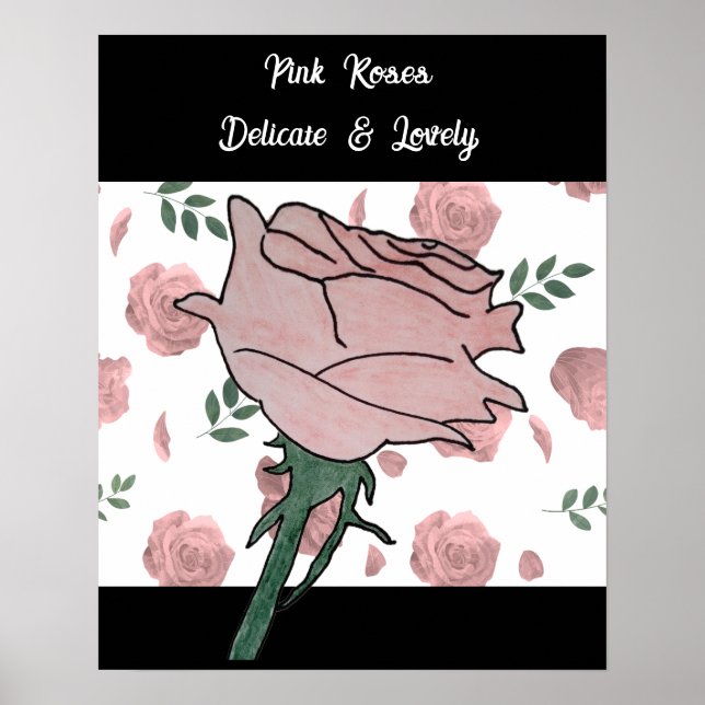 Poster Rosas Cor-de-Rosa - Delicadas e Lindas (Frente)
