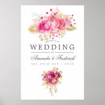 Rosas cor-de-rosa e Dourados Casamento de Aquarela