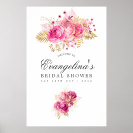 Poster Rosas cor-de-rosa e Dourados Chá de panela d'água