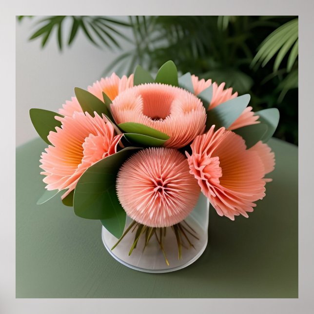 Poster 🌸 Rosas Corais em Garrafa Decoração Romântica de  (Frente)