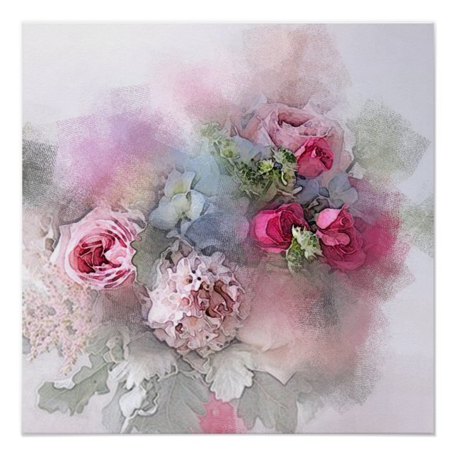 Póster Rosas de Aquarela Flores Modernas Florais Elegante (Frente)