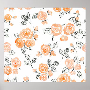 Poster Rosas de Aquarela: Fundo Branco de Tinta