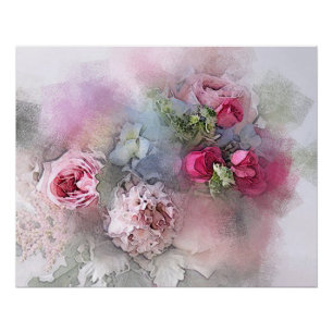Póster Rosas de Aquarela Moderna Flores Elegante Floral