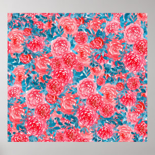 Poster Rosas De Aquarela Tapeçaria Floral
