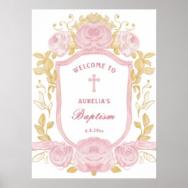 Poster Rosas de Aquarelas Crest Baptism Bem-vindo