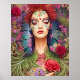 Poster Rosas de beleza feminina em penas