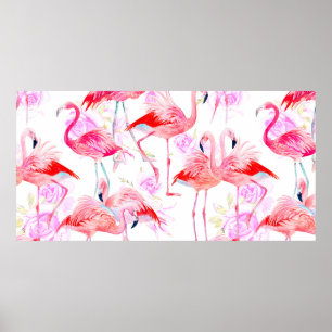 Poster Rosas de cor d'água de padrão sem costura com fl