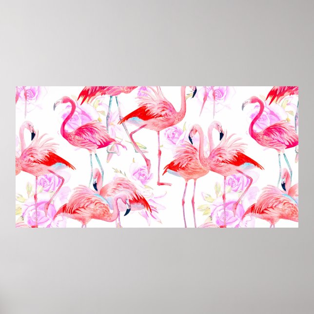 Poster Rosas de cor d'água de padrão sem costura com flam (Frente)