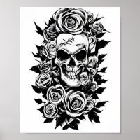Rosas de crânio humano Gótico de tinta original