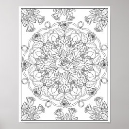 Poster Rosas de Mandala para Coloração de Adultos