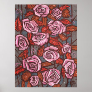 Poster Rosas de outono Flores de Arte Floral Laranja Rosa