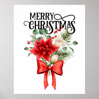Poster Rosas de Poinsettia Buquê de Flor de Natal
