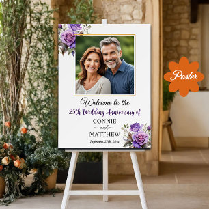 Poster Rosas de Púrpura do Quadro Dourado do 25 Casamento