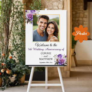 Poster Rosas de Púrpura do Quadro Dourado do 5 Casamento