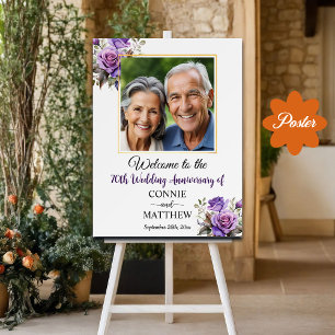 Poster Rosas de Púrpura do Quadro Dourado do 70 Casamento