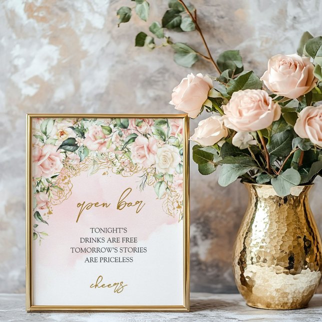 Poster Rosas de rocha russa casamento de eucalipto bar ab (Rustic blush roses eucalyptus wedding Open bar Poster)