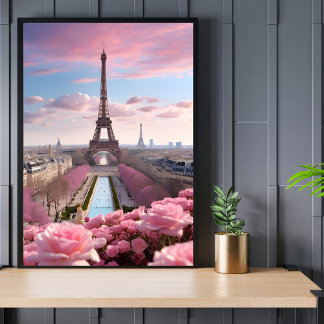 Poster Rosas de Torre Eiffel, Viagem de Paris