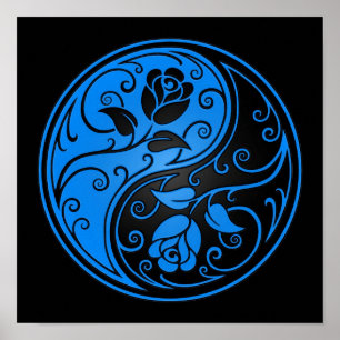 Poster Rosas de Yin Yang Azul e Preto