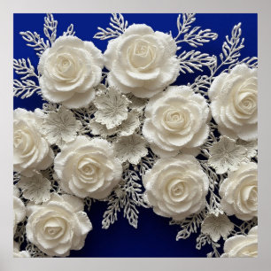 Poster Rosas Decorativas Brancas Elegantes