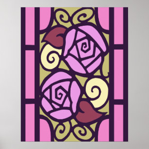Poster Rosas do art deco no rosa & no ouro