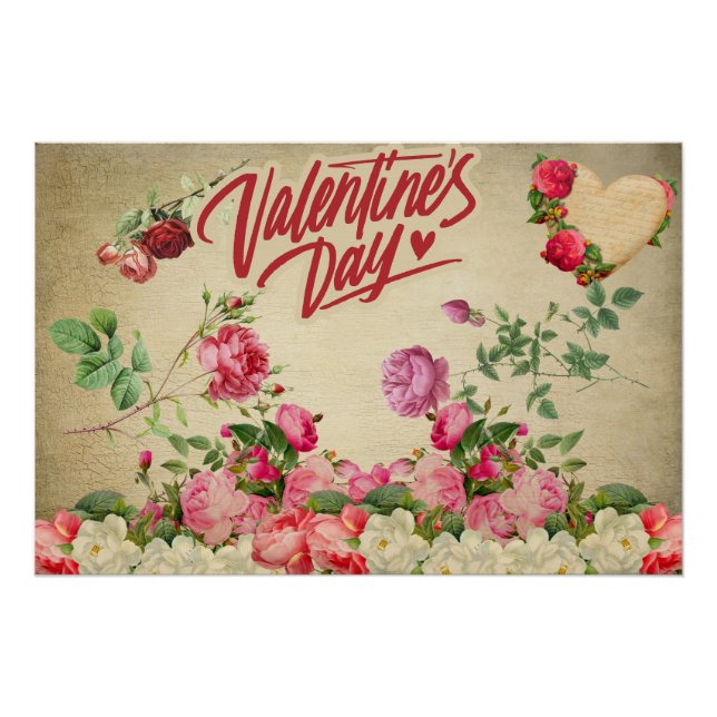 Póster Rosas do Dia de os namorados Vintage (Frente)