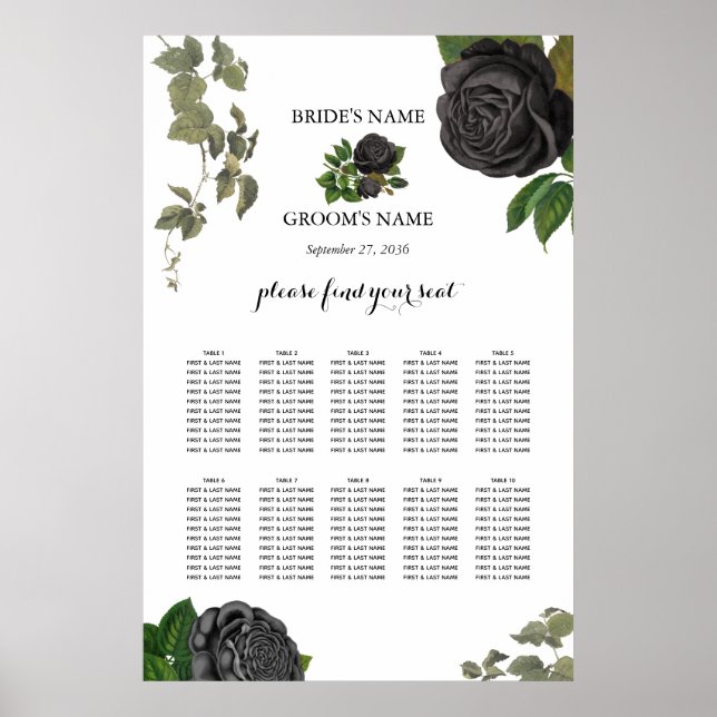 Poster Rosas do Halloween Gráfico de Casamento Branco (Frente)