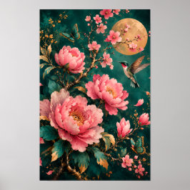 Poster ROSAS DO JARDIM EMERALD DOURADO BEija-FLOR