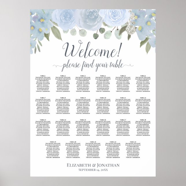 Poster Rosas Dusty Blue Boho Quic 23 Gráfico de Assentos  (Frente)