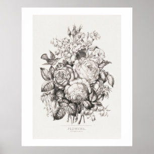 Poster Rosas e campainhas (1870) arte cromolitografada. f