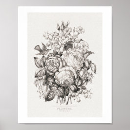 Poster Rosas e campainhas (1870) arte cromolitografada. f