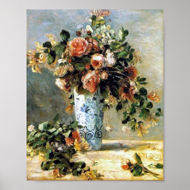Poster Rosas e jasmim em uma Delft Vase Renoir Fine Art (Frente)
