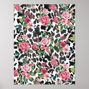 Poster Rosas e leopardo na moda femininos bonitos do