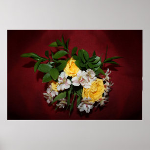 Poster Rosas e Lilases Amarelas em Vermelho