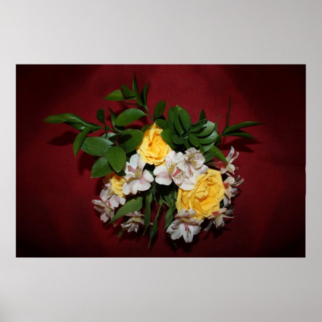 Poster Rosas e Lilases Amarelas em Vermelho (Frente)