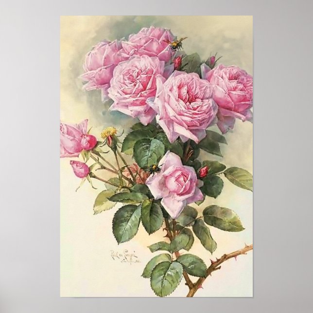 Poster Rosas e mamangabas Paul de Longpre Fine Art (Frente)