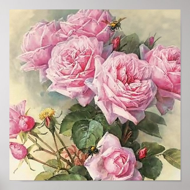 Póster Rosas e mamangabas Paul de Longpre Fine Art (Frente)