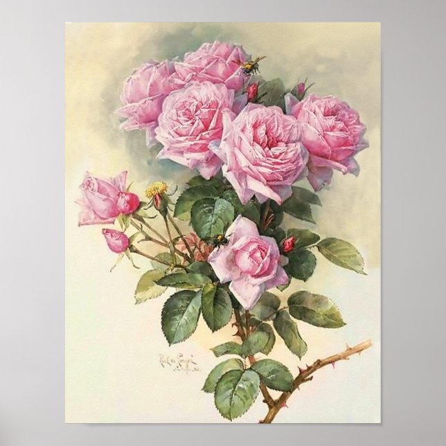 Poster Rosas e mamangabas Paul de Longpre Fine Art (Frente)