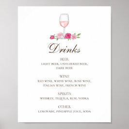 Poster Rosas e vinho rosados. Bar de bebidas espirituosas