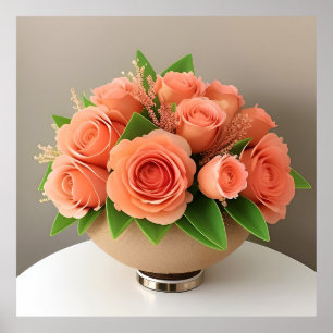 Poster Rosas Elegantes de Coral em Frasco de Vidro na Mes