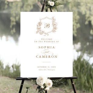 Poster Rosas Elegantes Florais Monograma Crest Sinal de B